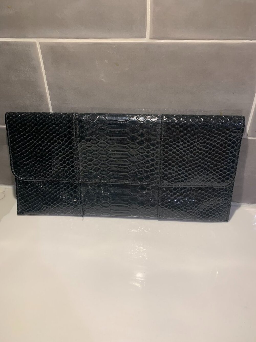 Urban Expressions Black Snakeskin Vegan Leather Clutch